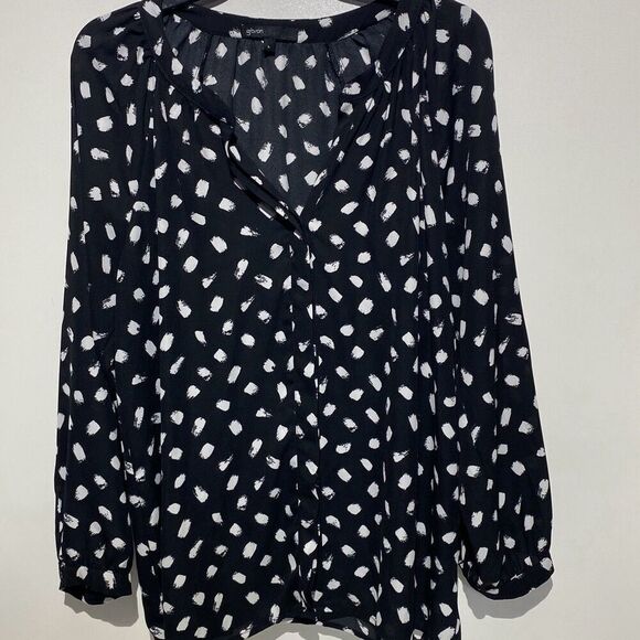 Gibson Women's Black White Split Neck Long Sleeve Button Down Blouse Size Large - Picture 1 of 12